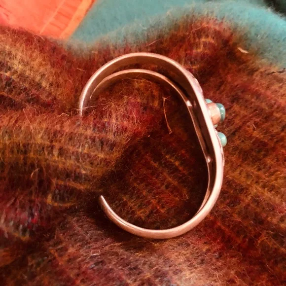 Vintage Navajo Silver Turquoise 3 stone cuff bracelet - Picture 4 of 5
